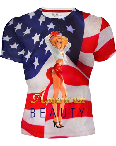 Playera Full Print Caballero Bandera American Beauti Woman