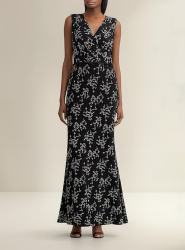 Vestido Color Negro Rl Con Cuentas En La Cintura Talla 2