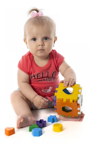 Cubo Didático Jogo De Encaixe As Peças Crianças Bebe 1 Ano - Kendy
