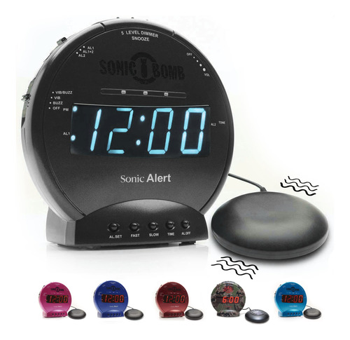 Sonic Alert Sonic Bomb - Reloj Despertador Dual Con Agitador