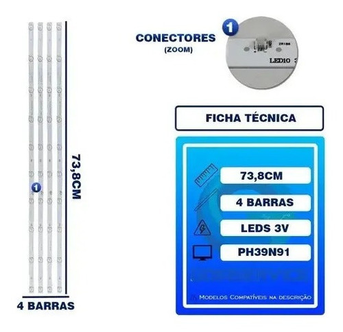 Kit Barra Led Compatível Philco Ph39n91dsgw Ph 39n91 