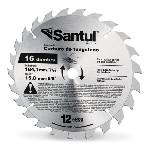 Sierra Circular 7 1/4p/madera 16 Dientes Santul