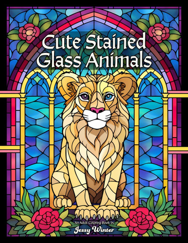 Libro: Cute Stained Glass Animals: An Adult Coloring Book Fe