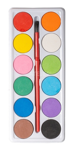 Imagen 3 de 4 de Acuarelas Rectangular + Pincel Marca Cbx Con 12 Colores