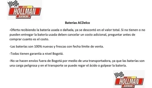 Bateria Acdelco Roja 30h-1100 Dodge D-500/ D-700