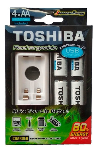 Imagem 1 de 4 de Carregador Toshiba Micro Usb Com 4 Pilhas Aa Recarregáveis