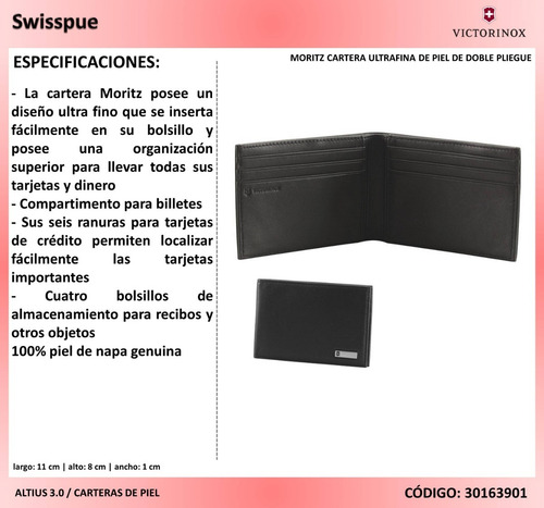 Imagen 3 de 4 de Cartera De Piel Lisa, Ultra Fina, Victorinox (30163901)