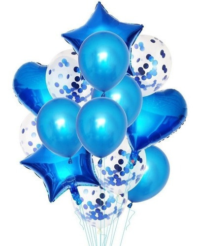 Decoración Azul Rey, 14 Globos (metálizados Y Látex) Bouquet