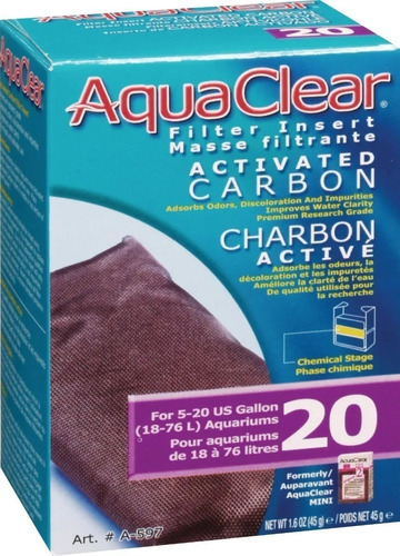 Repuesto Aquaclear 20 Carbon Activado 45g Acuario Peceras