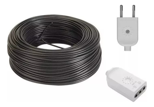 Cable Bajo Goma 2x1 Mm Negro 30 Mts + Fichas Alargue - Lnf