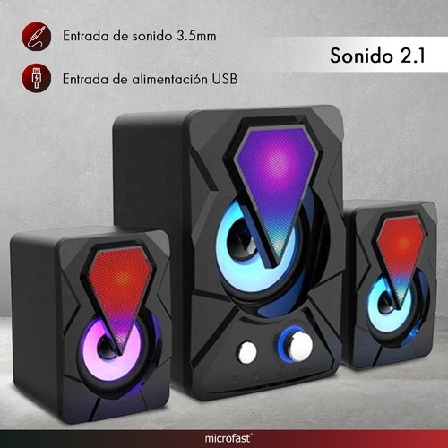 Imagen 5 de 8 de Parlante Gamer 2.1 Ultra Iluminacion Subwoofer Para Pc Tv