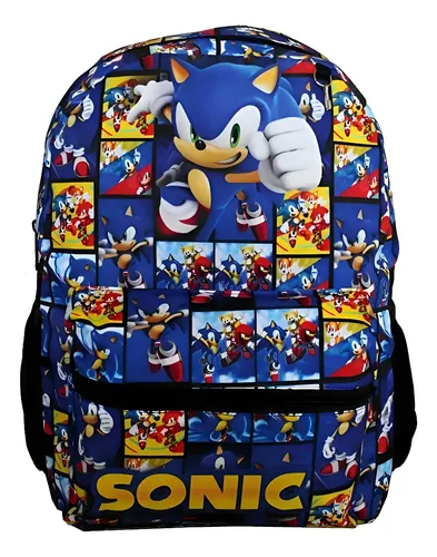 Mochila Sonic Infantil Juvenil Aulas Costas Cor Azul Desenho do t...