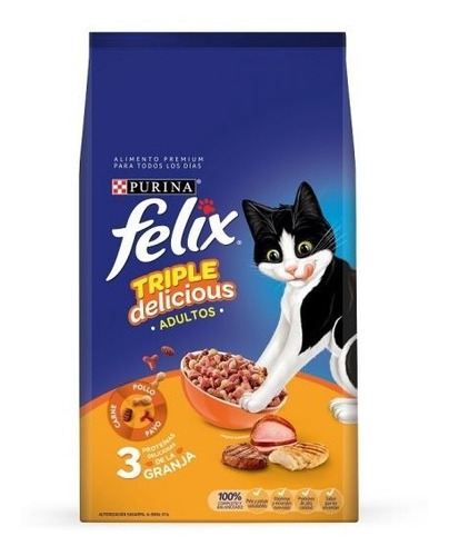Felix Purina Cat Gato Triple Delicious Granja Adultos 1.5 Kg