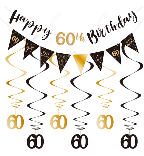 Kit De Decoración Cumpleaños 60 - Pancarta Feliz Cumpleaños