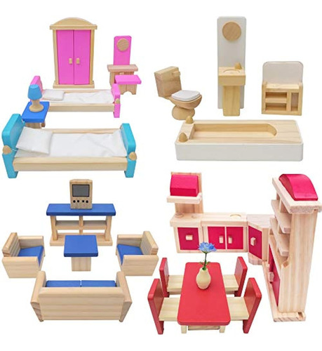 Toydaze Wooden Doll Furniture Kit De 5 Habitaciones Para Cas