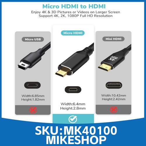 Cable Hdmi A Micro Hdmi 4k 60hz 18gbps Hdr 3d Trenzado 100cm