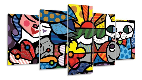 Quadro Decorativo 129x63 Sala Jardim Colorido Romero Britto Cor Da Armação Personalizad