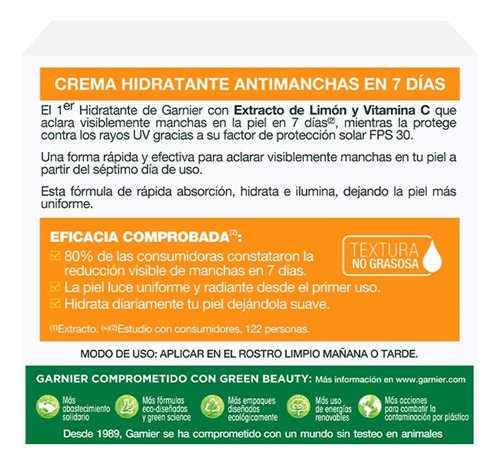 Crema Garnier Express Aclara Antimanchas Con Vitamina C 50ml Todo Tipo De Piel Día