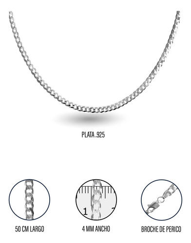 Cadena Dije Plata Fina 925 Estilo Cubana Barbada Para Mujer 50 Cm De Largo 3 Mm Calibre 100 Collar Ideal Para Regalar En Ocasiones Especiales Como Cumpleaños Momentos Especiales
