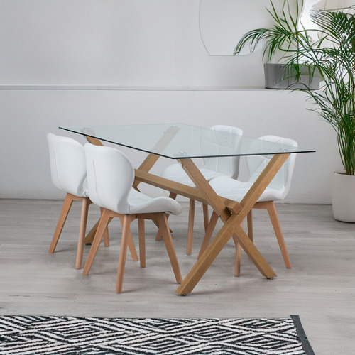 Comedor Moderno Mesa Xinia 140x90 + 4 Sillones Rubik Blanco Blanco