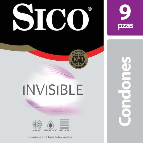 Condones Sico Invisible Látex Lubricado 9 Unidades