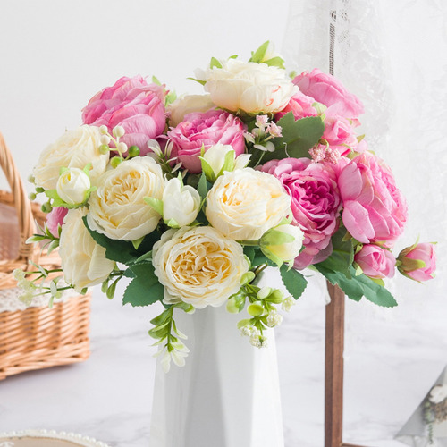 2 Ramo De Peonías Artificiales Flores Para Hogar O Bodas