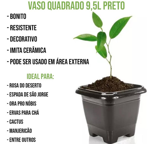 Vaso Preto 9,5 Litros Resistente Mudas Planta Flor Horta