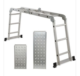aluminio, 4 x 3 peldaños, hasta 150 kg, 3,6 m de longitud, articulada, multiusos, para jardín Artall Escalera multiusos