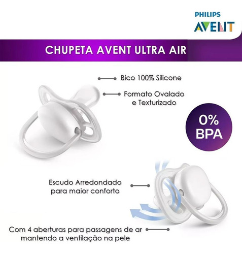 Chupeta Ultra Air 0-6m Abacaxi / Arara Com 2 Philips Avent