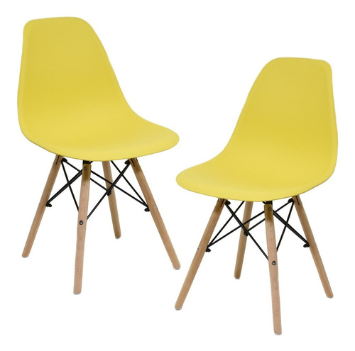 Set De 2 Sillas Eames Modernas Minimalistas Comedor Colores Estructura De La Silla Amarillo