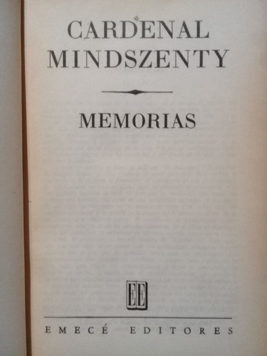 Memorias - Cardenal Mindszenty - Emecé - 1975