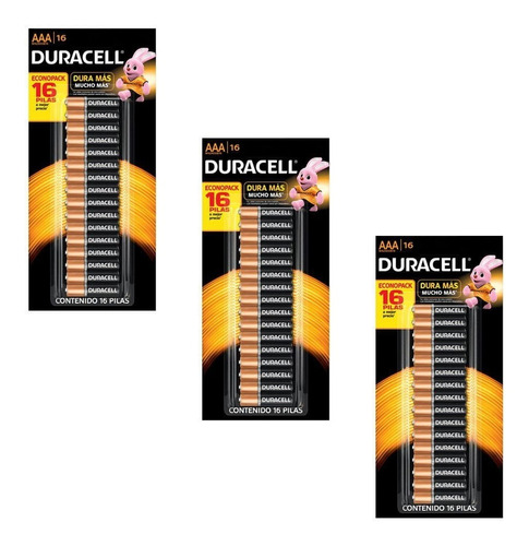 Kit 3 Blister Pilha Alcalina Palito 48 Unid. Aaa Duracell