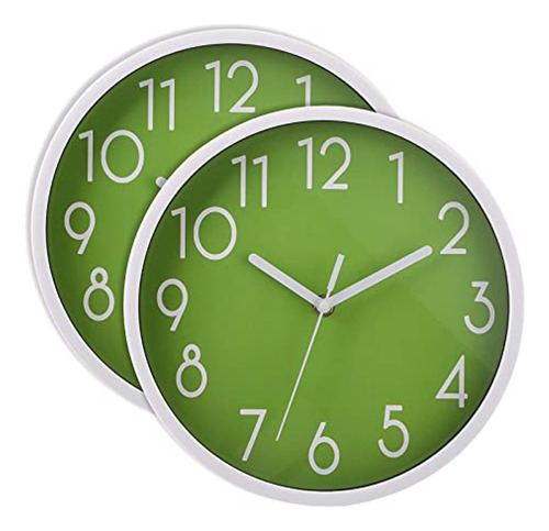 Reloj De Pared Jucoan -  Verde, 2 Unidades, 10 Pulgadas, Sil