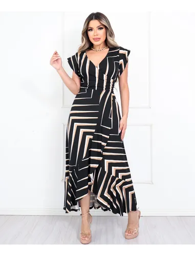 Vestido Longo Babado Malha Elegante Moda Evangélica
