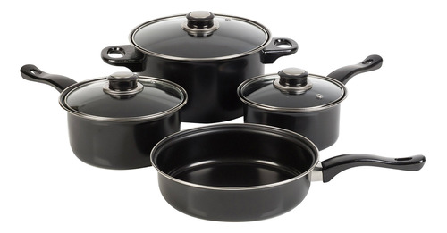 Batería De Cocina Antiadherente De 7 Pzas Color Negro -b5400