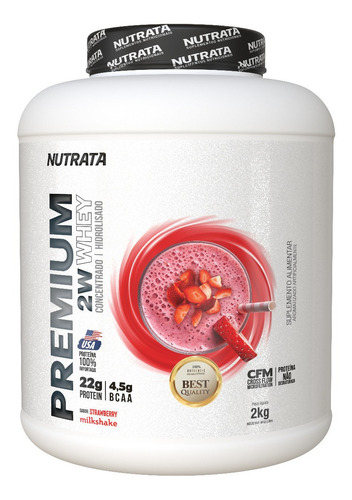 Whey Premium - Nutrata - Hidrolisada Concentrada - 2kg Sabor Morango