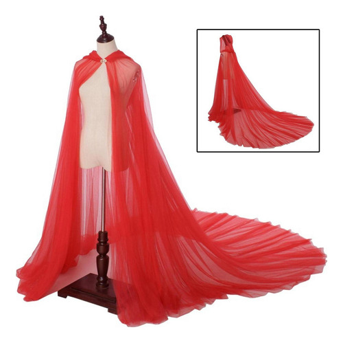 Disfraz De Halloween Capucha Tul Capa Universal Rojo