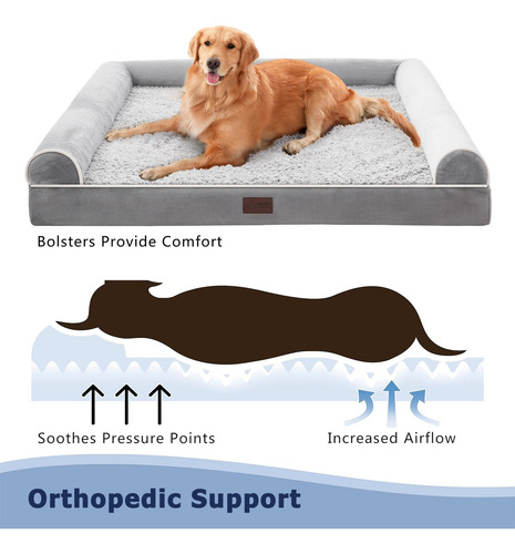 Cama Ortopédica Para Perro Mediano Sofá De Espuma Impermeabl Gris Diseño