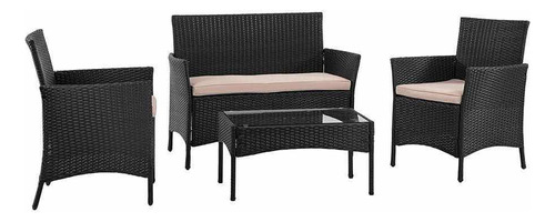 Juego Terraza Woven Living De Rattan Negro