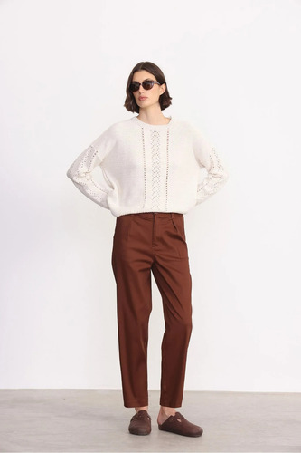 Pantalon Mujer Sastrero Pinzado Zoe Yagmour Marrón 48