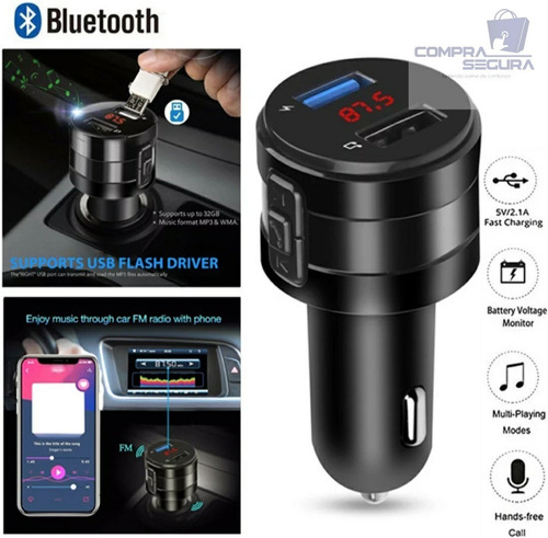 Imagen 3 de 7 de Bluetooth 5.0 Transmisor Fm Mp3 Cargador Usb Manos Libres