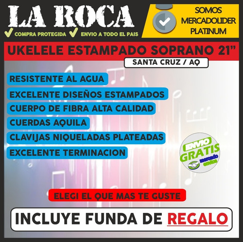 Imagen 3 de 10 de Ukelele Soprano Santa Cruz Estampado Funda