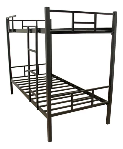 Cama ​Beliche Solteiro Militar ​Com Escada Aço Ferro Reforçado Metalon 150kg