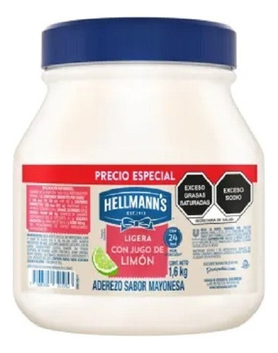 Mayonesa Hellmanns Ligera Con Jugo De Limón 1.6 Kg
