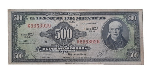 Billete Antiguo Serie K5353929 Del 18 De Febrero De 1977