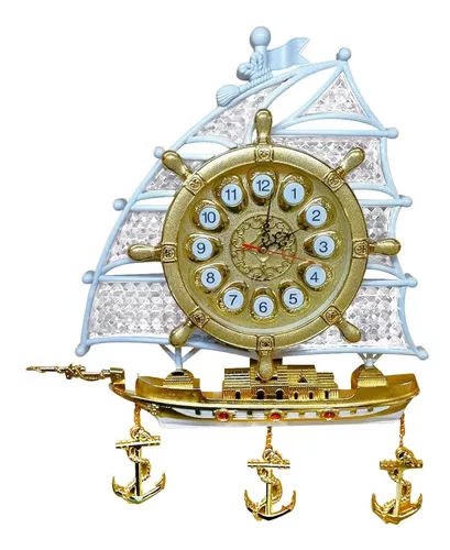 Reloj Pared 55cm Barco Marinero Ancla Timón Ref. Pf666 | Envío gratis