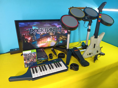 Bateria Rockband,guitarra Microfono Y Teclado Con Rockband 3