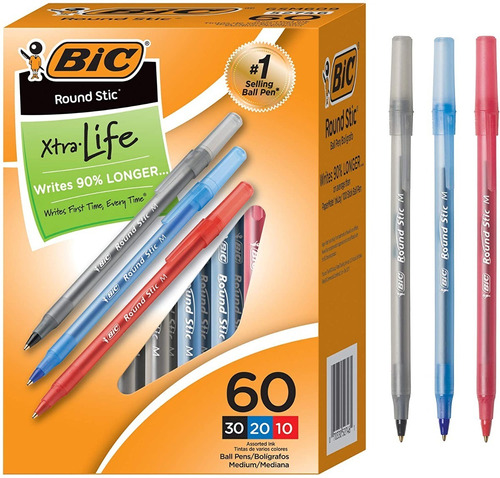 Bic Round Stic Xtra Life 60 Bolígrafos Punta Mediana Surtido