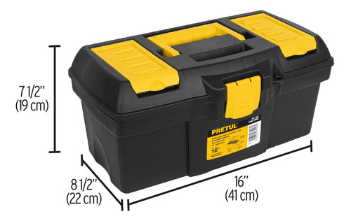 Caja de herramientas Pretul CHP-16CP de polipropileno 22cm x 40cm x 19cm negra y amarilla