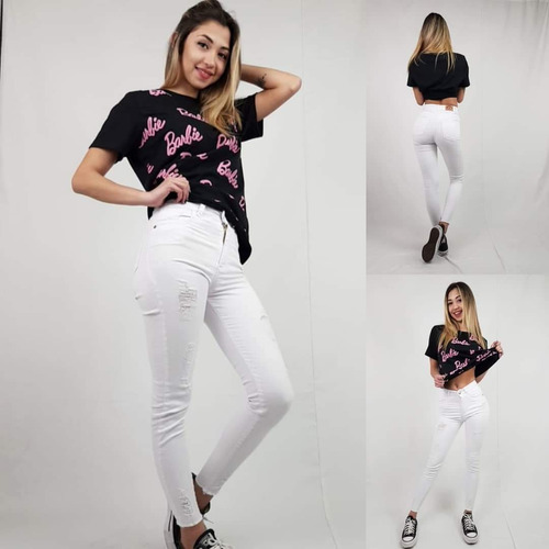 Jeans Corsario Blanco Tiro Alto Elastizado